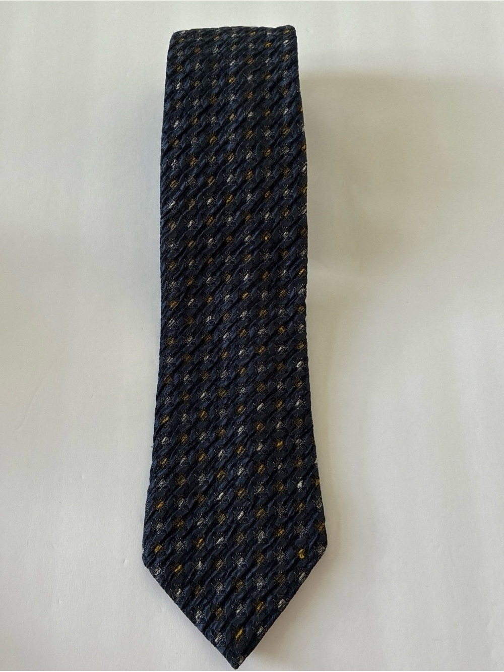 Alfani Textured Silk Mens Tie - Navy Geometric Pattern - Vintage